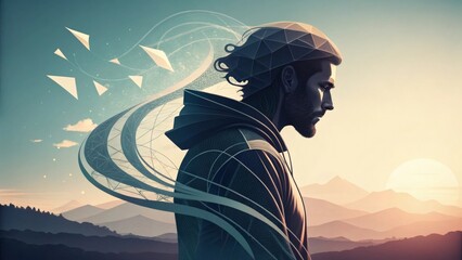Obraz premium Contemplative Man in Surreal Landscape