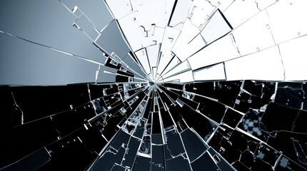 Obraz premium Shattered Glass with Geometric Fragments on Contrasting Black and White Background