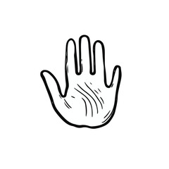Handprint art displays creativity and expression in monochrome tones,  A monochrome handprint against a white background highlights human identity, symbolizing individuality and personal identificatio