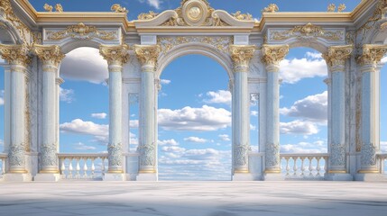Fototapeta premium Opulent neoclassical architecture with blue sky and cloudscape vista