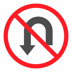 Illustration of No U Turn Sign Flat Icon