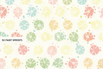 Fototapeta premium Pastel circular pattern with paint splatters on white background.