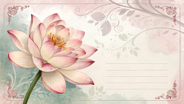 Colorful Lotus Flower on Pastel Background: Elegant Design with Text Area for Personal Message