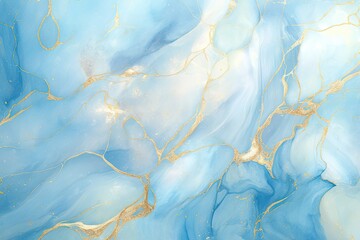 Fototapeta premium Light Blue Abstract Marble Background with Gold Veins