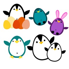 Easter animals set penguin and eggs pattern for wrapping paper and fabrics and linens and spring kitchen textiles