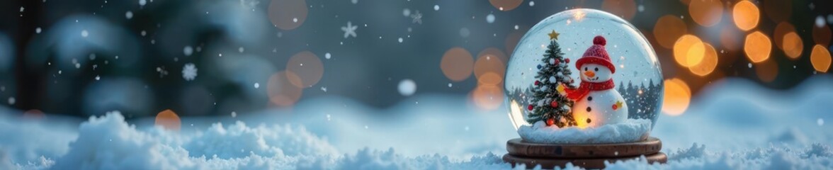 Fototapeta premium snow globe with snowman and small Christmas tree, winter, festive