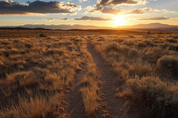 Expansive Desert Plateau Featuring Arid Earth, Sagebrush, and a Meandering Trail for Epic Exploration Today