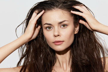 Beauty, portrait, natural, skincare, model, woman, hair, face, droplets, wet, beauty routine,...