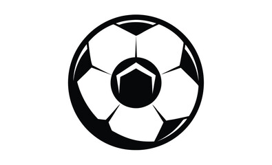 Soccer ball silhouette, sports equipment icon, black and white vector