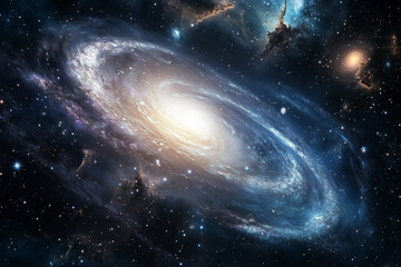 Fototapeta premium Breathtaking Deep Space Vista Featuring Swirling Galaxies, Scattered Stars, and an Infinite, Majestic Cosmic Wonderland