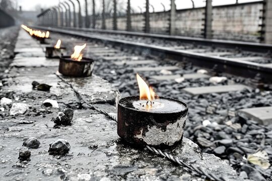 Holocaust remembrance: Yom HaShoah observance, Jewish tragedy, six million lives, genocide memorial, cultural heritage, historical reflection, solemn ceremony, collective mourning, never forget.