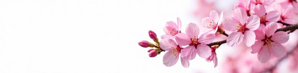 Fototapeta premium White background with isolated pink branches of Philadelphus flowers, bloom,