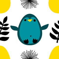 Easter animals seamless penguin and eggs pattern for wrapping paper and fabrics and linens and spring kitchen textiles