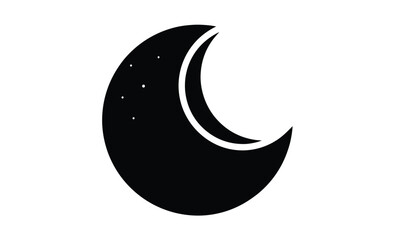 Crescent moon silhouette, lunar phase icon, black vector illustration