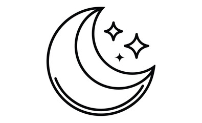 Crescent moon silhouette, lunar phase icon, black vector illustration