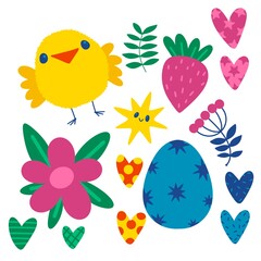 Easter chicken and eggs set birds pattern for wrapping paper and fabrics