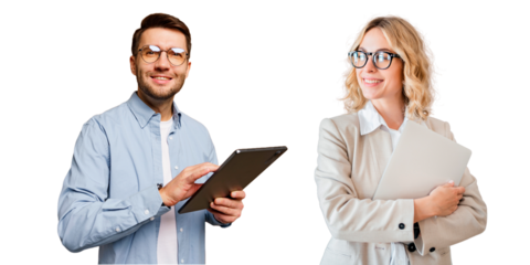 Professionals collaborating in a modern workspace, engaging with technology and each other