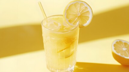 Refreshing Iced Lemon Drink Summer Beverage Glass