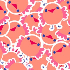Easter chicken and eggs seamless birds pattern for wrapping paper and fabrics