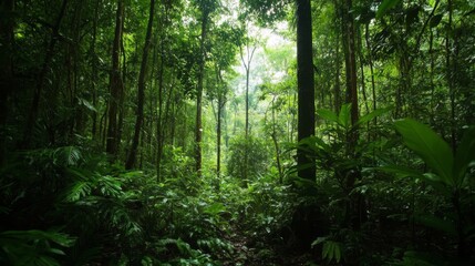 Fototapeta premium Lush Green Rainforest Canopy With Sunlight Path