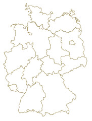 Yellow Outline Germany Map with District Borders Europe Country