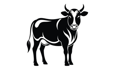 Cow silhouette, farm animal icon, black vector illustration