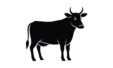 Cow silhouette, farm animal icon, black vector illustration