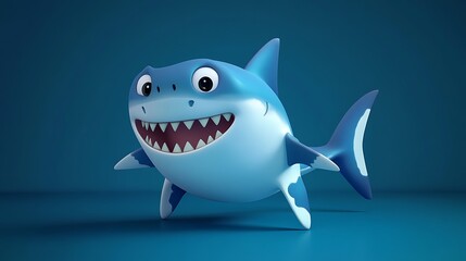 Smiling cartoon dolphin floating on a bold blue background