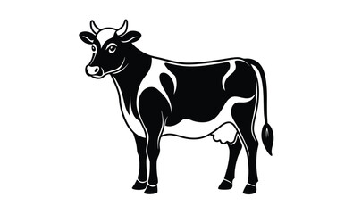 Cow silhouette, farm animal icon, black vector illustration