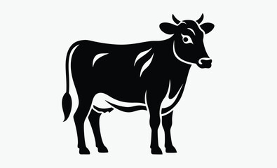 Cow silhouette, farm animal icon, black vector illustration