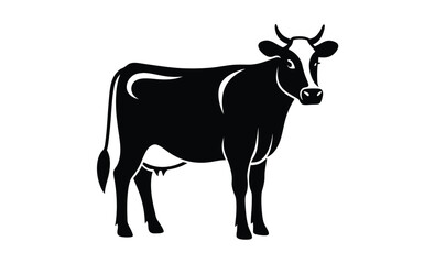 Cow silhouette, farm animal icon, black vector illustration