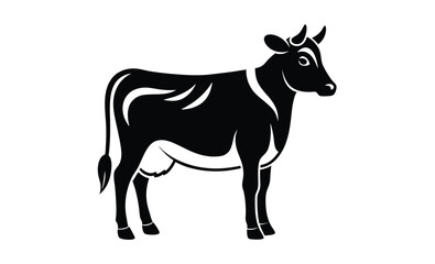 Cow silhouette, farm animal icon, black vector illustration