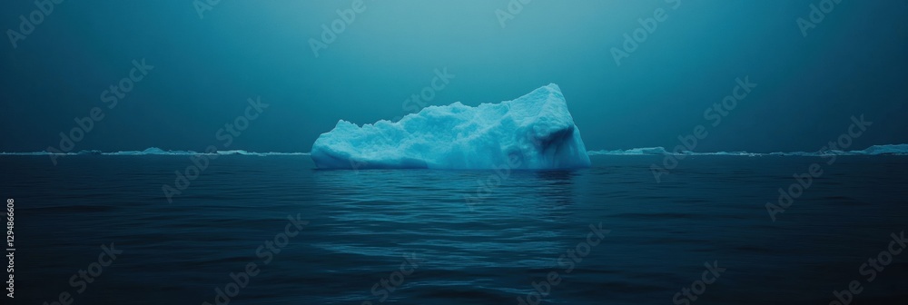 Aufkleber melting iceberg adrift in dark blue waters under a clear sky for potential text. generative ai