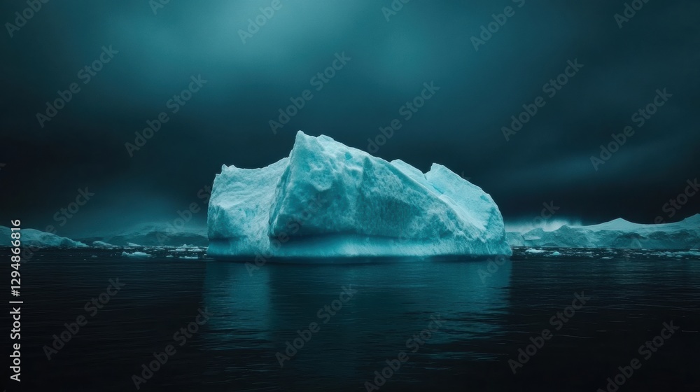 Aufkleber melting iceberg floats in deep blue waters under a vast empty sky, highlighting climate change effec