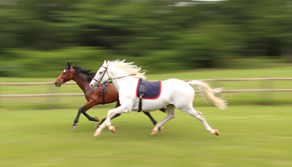 horse race motion blur Galloping  speeding effect, pixel art. with white shades