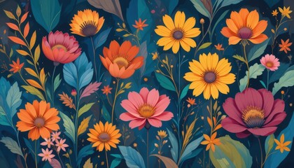 Abstract botanical compositions with vivid colors