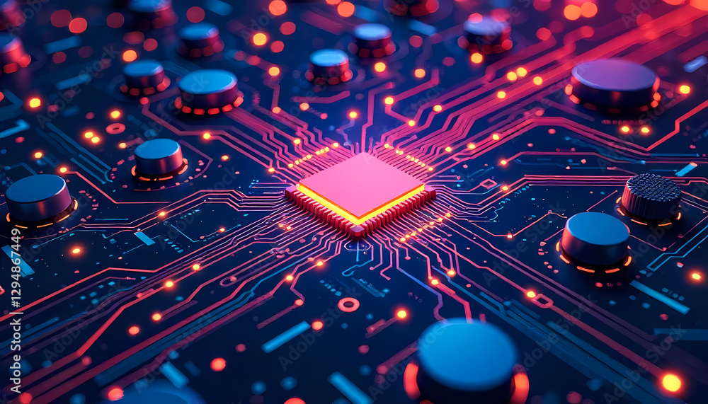 Poster illuminated microchip on circuit board
