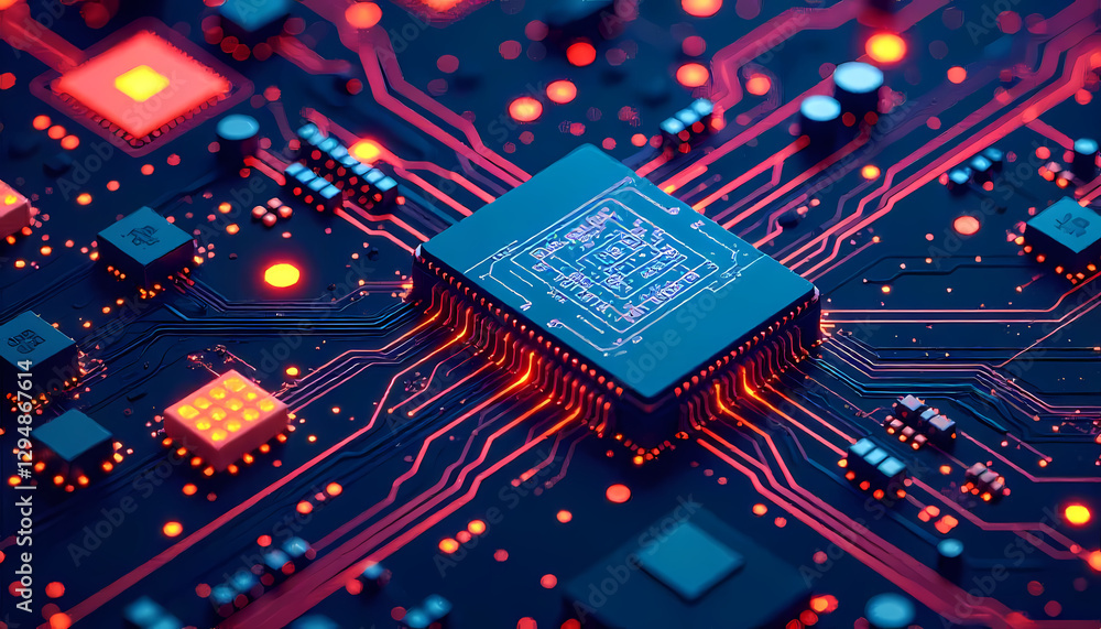 Poster illuminated microchip on circuit board