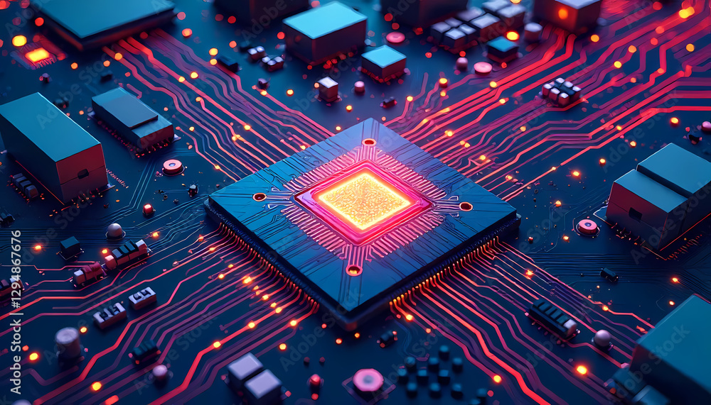 Poster illuminated central processing unit on circuit board