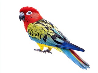Colorful parrot displaying vibrant plumage perched on a branch in a serene environment