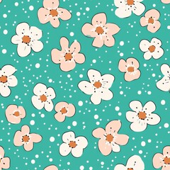 Repetitive colorful flower pattern for Spring theme fabric design.