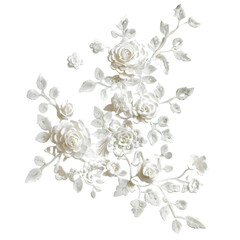 Intricate white lace pattern featuring detailed floral elements crafted with precision and elegance