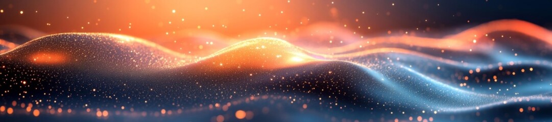 Obraz premium Gentle Glowing Waves with Soft Lights and Particles in Dark Setting. Generative AI