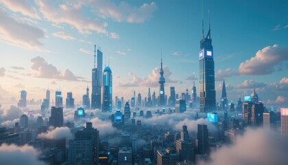 Cyberpunk Skylines with Holographic Advertisements