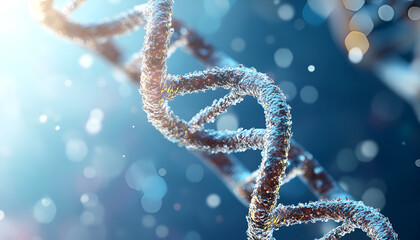 DNA Double helix on blue background. 3D rendering