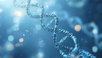 DNA Double helix on blue background. 3D rendering