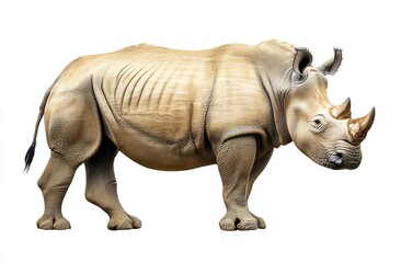 Obraz premium Detailed depiction of a rhinoceros standing in profile against a plain background in soft lighting