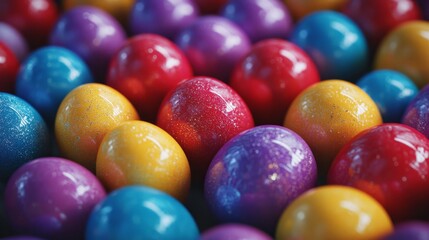 Colorful glossy Easter eggs with glittery texture