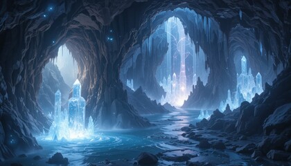 Fototapeta premium Mystical caves with crystalline light sources