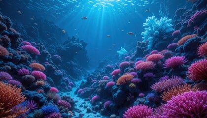 Fototapeta premium Otherworldly oceans with neon coral reefs
